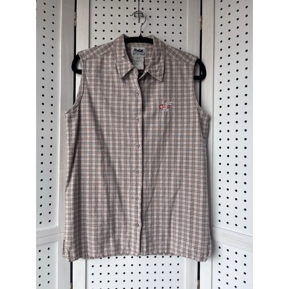 Northern Reflections Women's Small Plaid Collared Button Front Tank Cotton Shirt